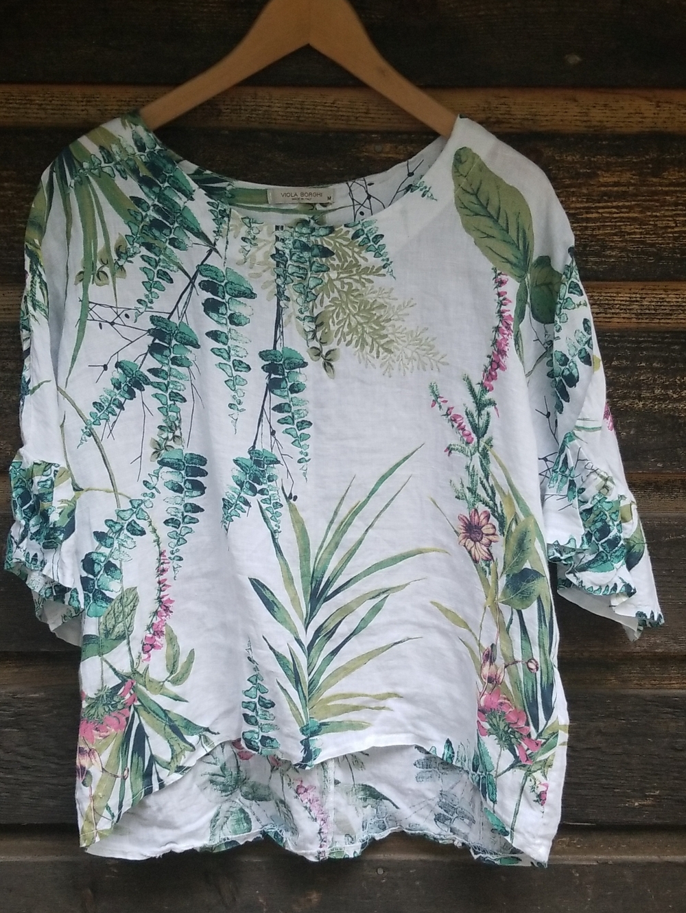 Viola Borghi Blouse Linen Floral Top Medium